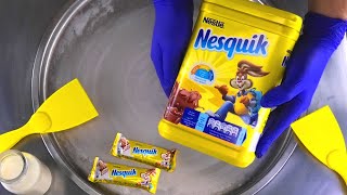 Ice Cream Rolls  how to make Nesquik Cocoa Ice Cream with chocolate bar amp powder recipe  ASMR Food [upl. by Melba57]