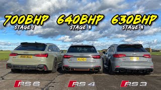 QUATTRO RIVALS 630HP RS3 vs 640HP RS4 vs 700HP RS6 [upl. by Loats]