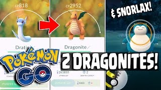 Pokemon GO  HIGH CP DRATINI EVOLVES TO DRAGONITE x2 Two DRAGONITE EVOLUTIONS amp Catching Snorlax [upl. by Ayt]