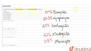 Arrange the following in ascending order of their number per mm3 present in blood [upl. by Yseulta737]