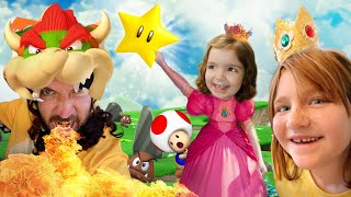 Adley amp Navey vs BOWSER DAD Mini game battle for stars at Clairs Real Life Mario Party Birthday [upl. by Rihaz]