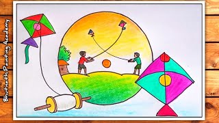 how to draw Makar Sankranti with colours easy [upl. by Ennoitna]