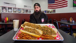 YOU HAVE TO EAT MORE THAN THE CURRENT CHAMP TO BEAT THIS CHEESESTEAK CHALLENGE  BeardMeatsFood [upl. by Adiazteb]