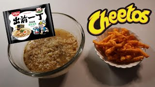 NISSIN DEMAE RAMEN BLACK GARLIC OIL TONKOTSU amp CHEETOS CHEDDAR JALAPENO ASMR MUKBANG [upl. by Nyllewell]