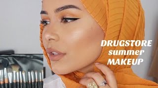 ORANGE FULL SUMMER Drugstore Makeup amp Affordable Brushes TUTORIAL [upl. by Aleil627]