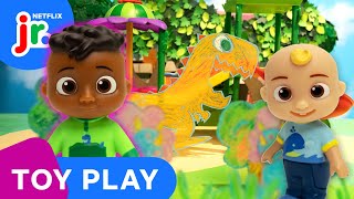 JJs Dinosaur Playground Safari 🦖 CoComelon Lane Toy Play  Netflix Jr [upl. by Hyrup564]