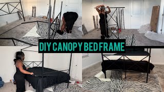 DIY Canopy Bed Frame  UNBOXING amp INSTALLING 😍 SHEIN amp AMAZON [upl. by Atnuahsal]