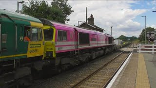 Felixstowe container freight trains at westerfield station 25723 [upl. by Ariajaj538]