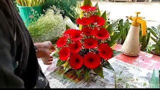 How to make flower Arrangement Beautiful gerbera flower arrangement Easy ideas [upl. by Eisle]