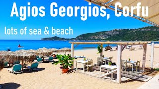 Agios Georgios Corfu  day 1  Sea amp Beach  Coastal walk along the bay  Restaurants [upl. by Shakti]