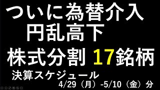 ついに為替介入、ドル円が大変動。神田財務官はノーコメント。円安の変化をわかりやすくお話しします。株式分割と決算予定。～あす上がる株。最新の日本株での株式投資。高配当株やデイトレ情報も～ [upl. by Moser]