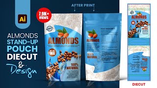 Almonds Stand up Pouch diecut amp design in illustrator  Pouch Packaging Design [upl. by Schwitzer]