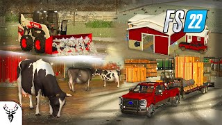 Building A 200000 CATTLE BARN Before A BLIZARD FS22 Hay Farm Series [upl. by Sulecram]