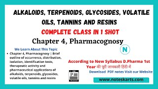 Chapter 4 Pharmacognosy  Alkaloids Terpenoids Glycosides Volatile oils Tannins and Resins ER20 [upl. by Nguyen]