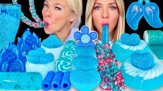 ASMR MUKBANG Blue Food Candy Jub Jubs Edible Cups Basil Seeds Raspberry Jelly Edible Flower 먹방 [upl. by Hazelton704]