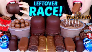 ASMR LEFTOVER DESSERT RACE GIANT CHOCOLATE MARSHMALLOW OREO EGGS MAGNUM MALTESERS MOUSSE CAKE 먹방 [upl. by Ayenet]