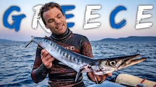 BARRACUDA tries to attack me  Spearfishing Greece Pt1 [upl. by Nahsin]