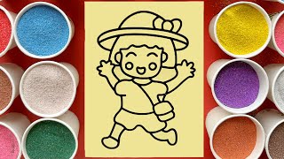 How to painting with sand  Colored sand painting a Maruko [upl. by Saiasi164]