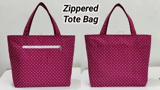 DIY Zippered Shopping bag with 5 Pockets  Easy Sewing Tutorial  Tote Bag  Cloth bag making  Bags [upl. by Ahsikar878]