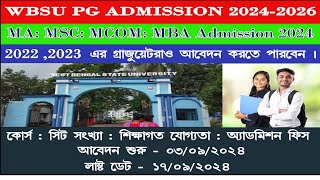 WBSU PG admission 2024  MA MSC MCOM MBA Admission 2024  WBSU Affiliated Colleges PG Admission [upl. by Surovy]