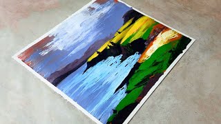 Simple Acrylic Palette Knife Painting  Acrylic Impasto Landscape step by step [upl. by Eneja396]