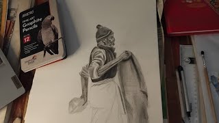 How to draw Old man Walking in the foggy drawing TUTORIAL Biggners [upl. by Risser]