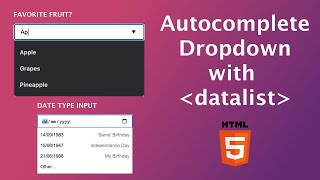 Autocomplete predefined input options dropdown with Datalist  HTML 5 [upl. by Norby]