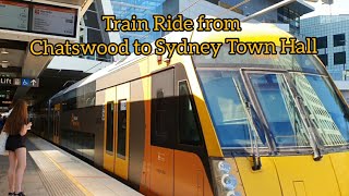 CHATSWOOD TO SYDNEY TOWN HALL TRAIN RIDE LADY TRAVELLER [upl. by Enirtak]