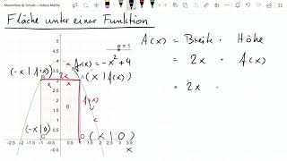 03 Optimierungsaufgaben  die maximale Rechteckfläche unter einer Funktion [upl. by Haleak]