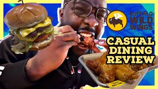 Buffalo Wild Wings BURGERS All American burger General Tsos and Chili Lime wings review [upl. by Jahncke]