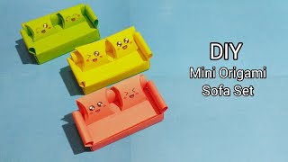 DIY Mini Origami Sofa Set How to make origami sofa set paper craft origami [upl. by Nahtanod]