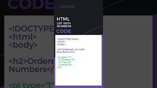 html Example  Html Lists  Ordered List with Numbers shortvideo htmltutorial css3 css [upl. by Onitnelav]