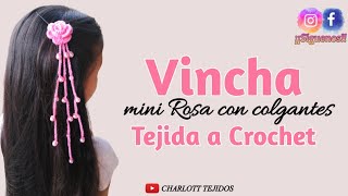 Vincha Rosa con colgantes🌹Tejida a Crochet Idea innovadora para generar muy buenos ingresos [upl. by Sunev]