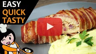 Liptauer spread stuffed chicken breast wrapped in bacon  Recipe Videos [upl. by Ruhtra843]