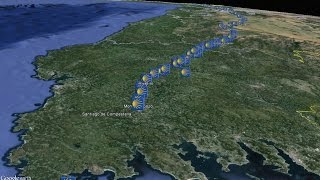 Camino de Santiago animated Google Earth map of the Camino Frances The French Way [upl. by Soule]