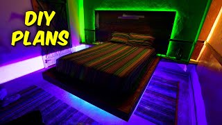 Floating Platform Bed with LED Lights Easy amp Affordable DIY Project Van Powells Bed Design amp Plan [upl. by Ecinehs]