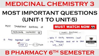 Medicinal Chemistry 6th semester Important Questions  Most Important Questions  Carewell Pharma [upl. by Ecinert]