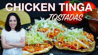 Delicious CHICKEN TINGA recipe  Chicken Tinga TOSTADAS [upl. by Ahseinaj]