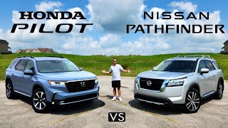 FAMILY 3ROW FIGHT  2025 Honda Pilot Elite vs Nissan Pathfinder Platinum Comparison [upl. by Eetsud]