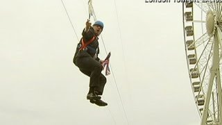 Boris Johnson gets stuck on a zip wire in Londons Victoria Park [upl. by Artimas]