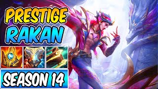 SEASON 14 PRESTIGE RAKAN SUPPORT GAMEPLAY  DRAGONMANCER RAKAN  Build amp Runes  League of Legends [upl. by Solrac]