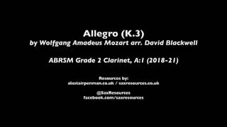 Allegro K3 by Mozart arr Blackwell ABRSM Grade 2 Clarinet [upl. by Leacock]