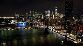 New York Skyline at Night Screensaver HD NYC Skyline Long Island Aerial Landscapes Live [upl. by Hayotal]