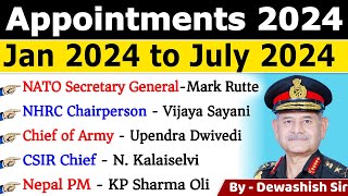 Appointment 2024 Current Affairs  New appointment Current Affair 2024  Important Appointments 2024 [upl. by Yelad]