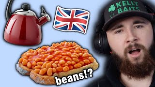 American Reacts to NORMAL in the UK but WEIRD in America beans for breakfast [upl. by Holmun]