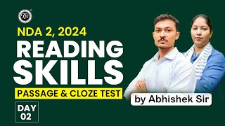 READING SKILLS  PASSAGE amp CLOZE TEST Day 02 NDA English Classes 2024 NDA 22024 The Tutors Academy [upl. by Unam]