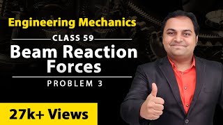 Beam Reaction Forces  Problem 3  Equilibrium of Forces  Engineering Mechanics [upl. by Yzus]