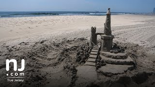 Professional sand sculptor builds a sand castle in Brigantine [upl. by Joey552]