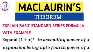 MACLAURINS SERIES  MACLAURINS SERIES ENGINEERING MATHEMATICS  MACLAURINS SERIES [upl. by Rebmat]