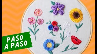 🧵7 PUNTADAS BASICAS para Bordar Flores a Mano 🌷 Bordado PASO a PASO [upl. by Plank]